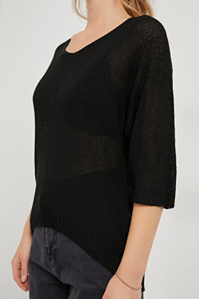 Arma Life Women's Loose Summer Batwing Sleeve Loose V-Neck Black Blouse