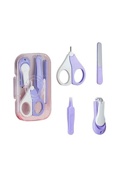 Royal Set 4-in-1 Nail Care for Babies, Textured Storage Box, 0-6 Years, 13.6x8x2 cm, Purple