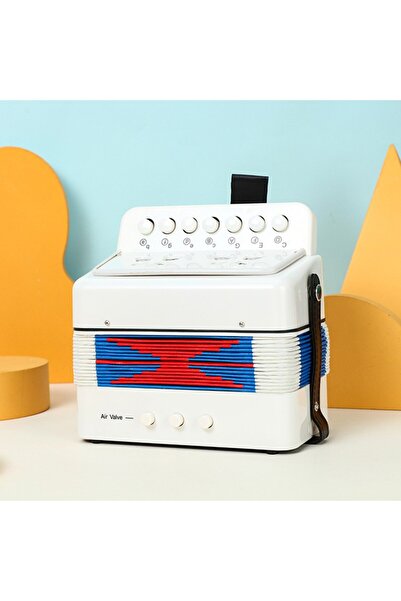 Flippy Children's Accordion Toy, 7 Buttons, 2 Bass, 18 x 17 x 10 cm, White