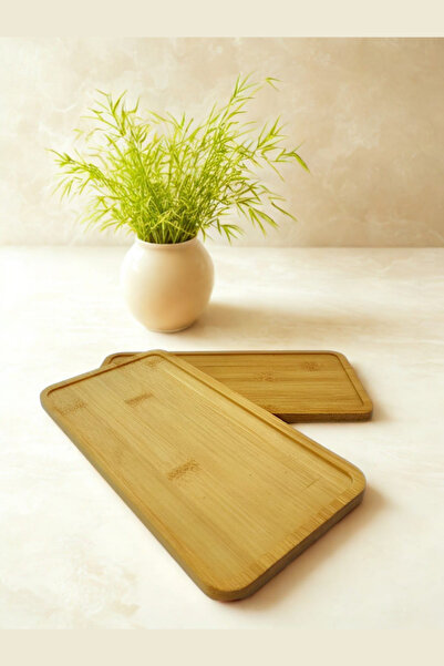 YOMNA 2'li Ahşap Çok Amaçlı Sunumluk ve Yağdanlık Altı Tepsi - Dikdörtgen