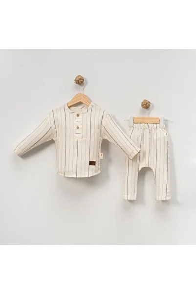 CHOCUKCHA Navy Blue Stripe Baby Boy Muslin Double Set