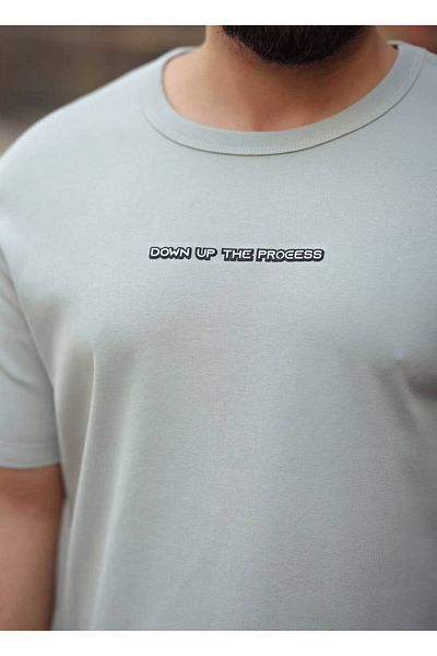 STOCX Men's Oversize Basic T-Shirt with "Down up the Process" Text Detail
