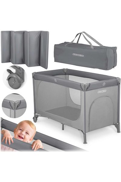 Ricokids Patut pliabil cu un nivel pentru copii Ricokids,pliere compacta,usa de acces cu fermoar,roti cu fran