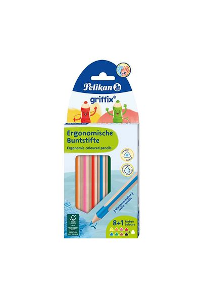 Pelikan Colored Pencils Griffix, Color Assorted, Material Wood, Set of 8 with 1 White , Blister
