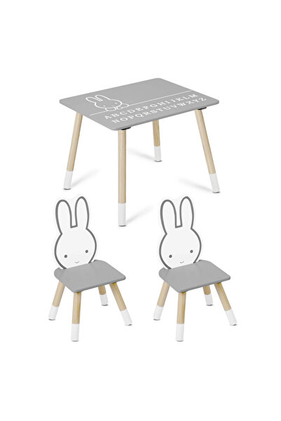 Ricokids Bunny wooden and MDF children's table and 2 chairs with backrest set, Premium quality, Asam