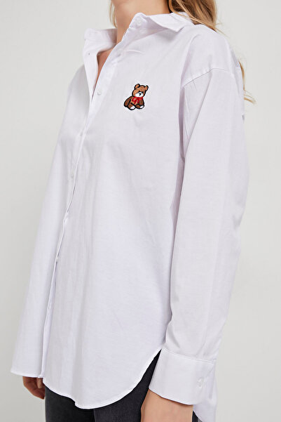 Arma Life Γυναικείο Μακρυμάνικο Λευκό Πουκάμισο με Κέντημα Αρκουδάκι