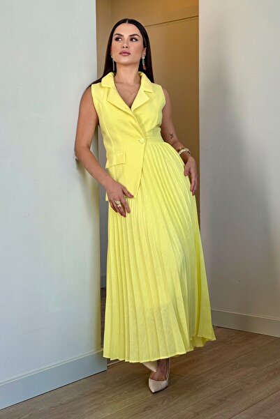 ROUPAS COLLECTİON Piliseli Yelek Form Elbise