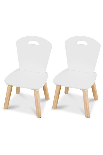 Ricokids Set masuta si 2 scaunele cu spatar din lemn pentru copii Alb,greutate suportata 80kg,Margin