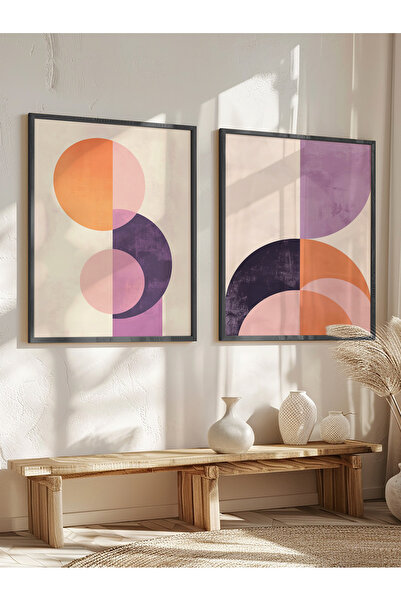 STARYUNA Γεωμετρικός πίνακας boho με μαύρο ξύλινο πλαίσιο, σετ 2 πίνακων Yuna114