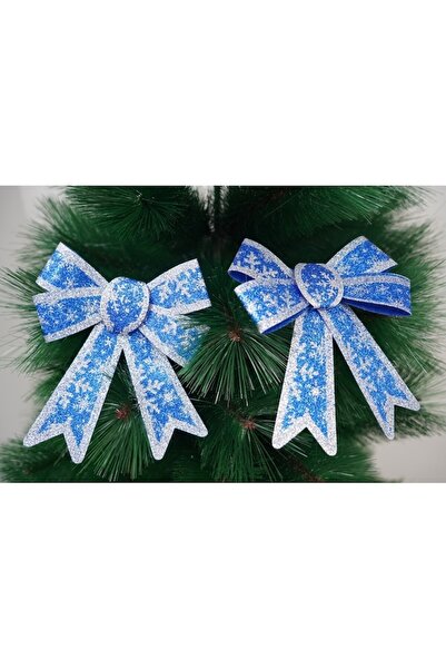 Danex Set 2 fundite pentru brad, Albastre, model de nea, cu margini argintii, 13 x 18 cm, PVC