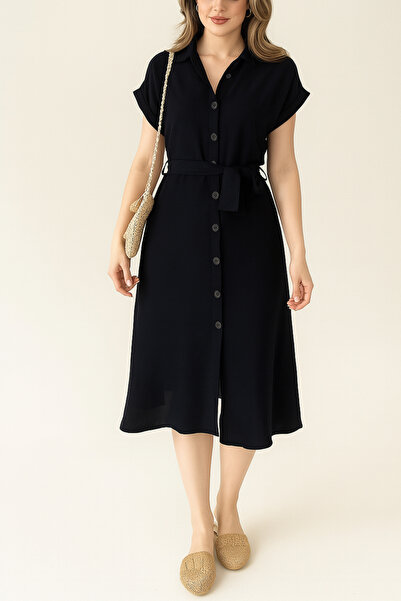 MILANOFOX Γυναικείο Μίντι Μήκος Λινό Φόρεμα με Κουμπιά – Καλοκαιρινό φόρεμα μ...