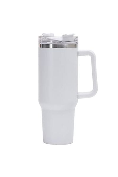 Flo Plastic Thermos Mug for Hot and Cold Drinks, with Handle, 9.9x9.9x27 cm, White