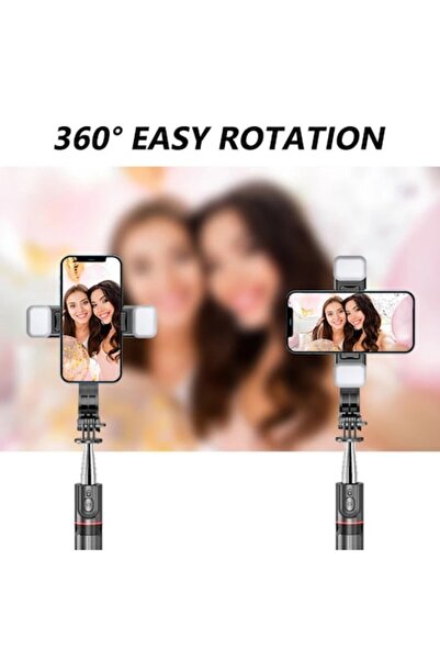 SOL Selfie Stick Stabil cu Trepied si Lumina, 116cm, Extend A60, ABS si Silicon, Black
