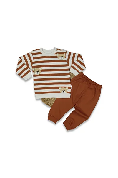 karacon baby Striped Teddy Bear Patterned Cinnamon Baby Boy Set