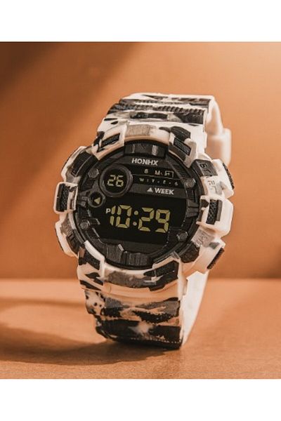 REDz Accessories Ceas digital, sport bărbătesc, stil tactic, lumină de noapte, alarmă și dată, alb-negru