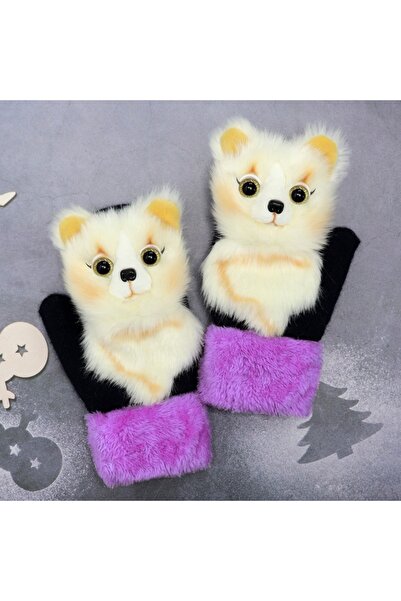 TnsAround Plush Children's Winter Mittens, Thick & Soft, Warm - White Fox Design