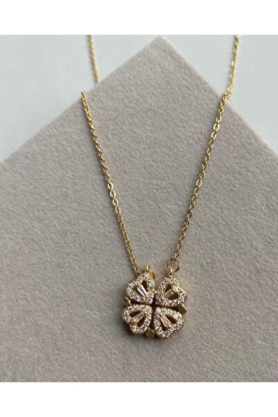 bs bellss accessory قلادة البرسيم على شكل قلب مغناطيسي من حجر الزركون