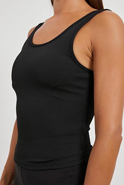 Arma Life Women's Strappy Summer Square Neck Tight Black Crop Tank Top