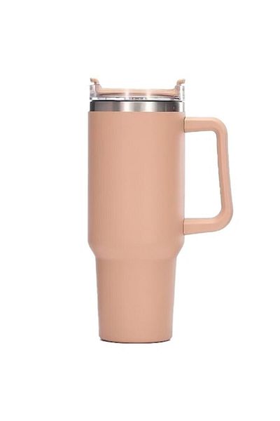 FEN Plastic Thermos Mug for Hot and Cold Drinks with Handle, 9.9x9.9x27 cm, Light Pink