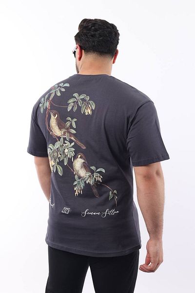 STOCX Men's Oversize "Statement" Text Detailed Bird Printed T-Shirt