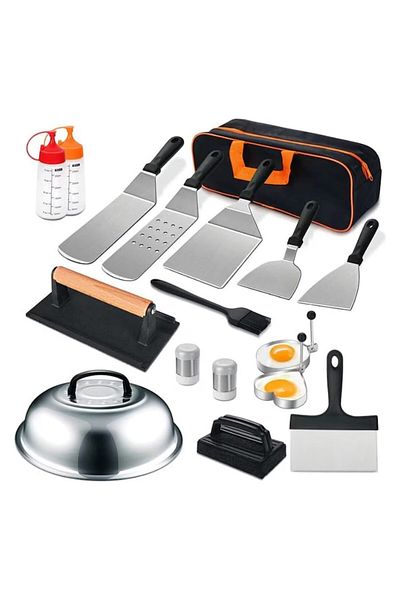 Flo Set 17 Ustensile pentru Gratar Barbecue, din Otel Inoxidabil, cu Geanta, Negru