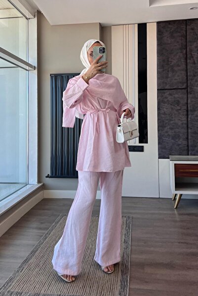 dubai showroom Omuz Şal Atkı Detay Takım Toz Pembe