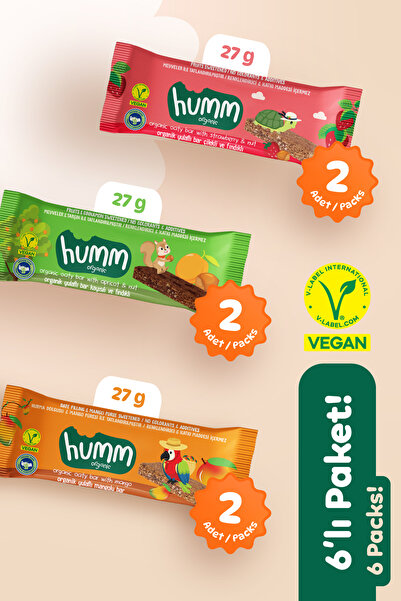 Humm Organic Organik Vegan Çilek Kayısı ve Mango Yulaf Bar Atıştırmalık Paket...