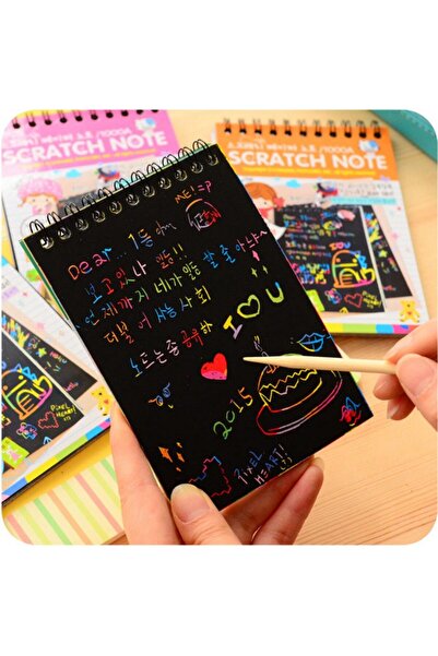 Flippy Scratch Book, DIY Magic Scratch, Rainbow, Wooden Pencil, Black Cards, Orange
