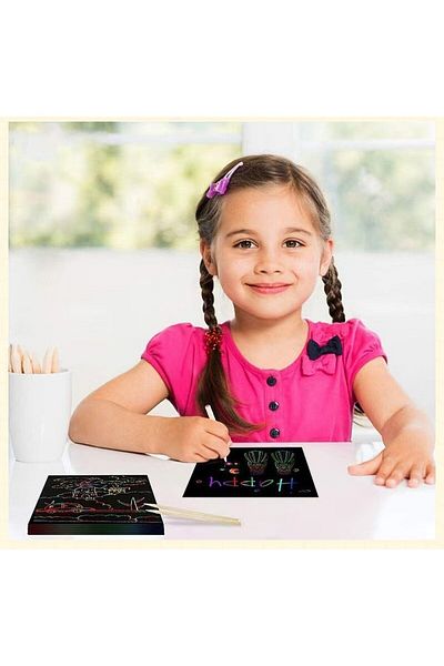 Flippy Set de 100 de hârtie de desen cu creioane din bambus, 8,5 x 8,5, curcubeu, negru