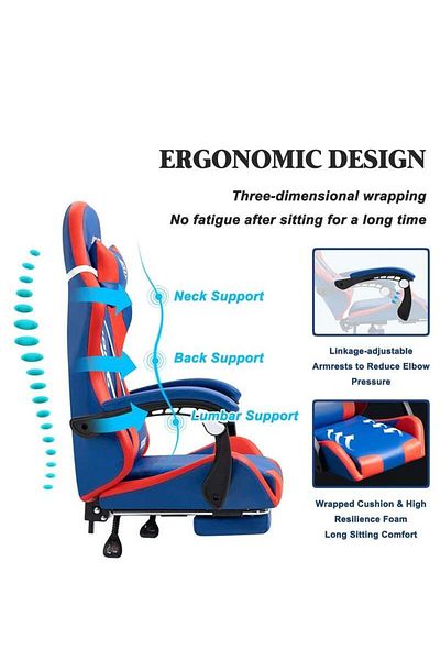 COOYA Gaming Chair with Footrest Ergonomic Massage Height & Angles Adjustable Reclining Gamer Chair