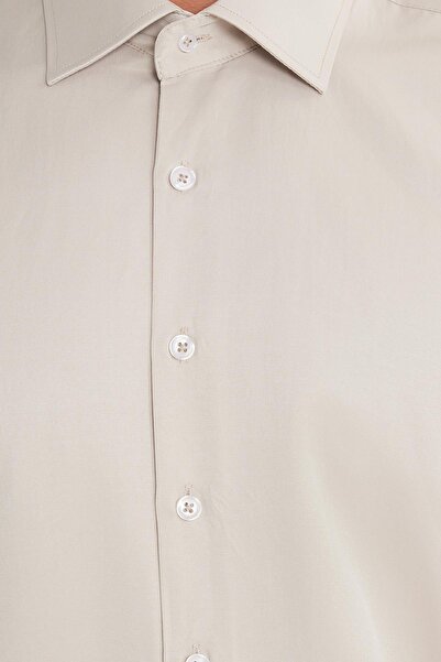 Tudors Erkek Regular Fit Klasik Kesim Pamuklu Düz Bej Gömlek