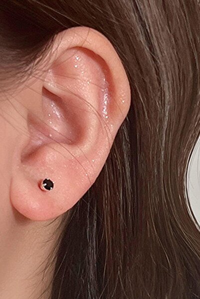 TAKIŞTIR Black Color Stone Detailed Unisex Earrings (Pair)