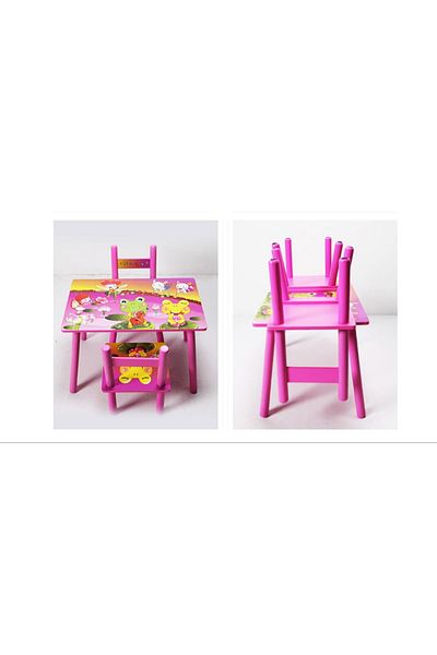 OEM Set masă și 2 scaune pentru copii, din MDF, dimensiuni 59x39x40 cm, model broască zână