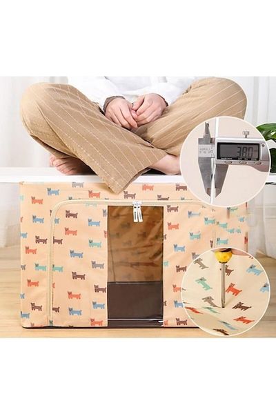 Camy Foldable Storage Box, 66 L, Oxford Canvas, 50x40x33 cm, Front Window, 2 Zipper Access Doors, Metal F