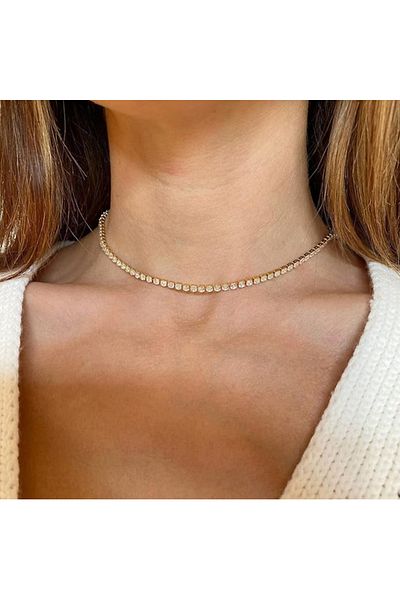 OEM Coliere de tenis pentru femei, colier choker de tenis reglabil placat cu aur de 14K pentru femei