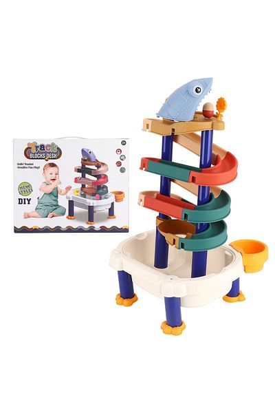 İSP "Likesmart Track Blocks Desk" Water Toy Table, 40 Pieces, 4 Balls, White