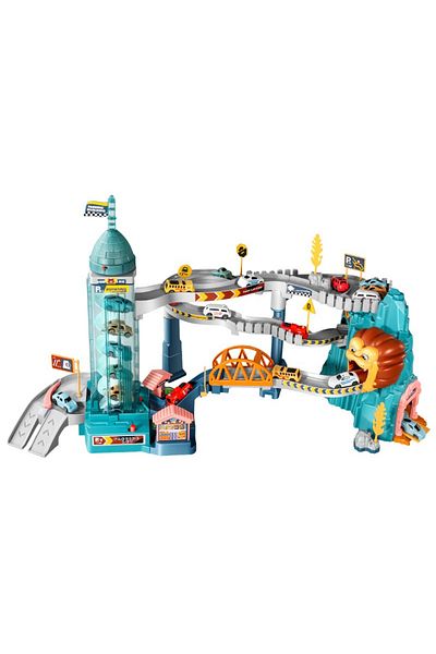 İSP Set joaca pentru copii "Likesmart Lion Mountain", Circuit cu Lift automat, Parcare, 4 masinute i