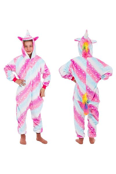 SERSIMO Pijama tip salopeta pentru copii, model unicorn, marime 130-140cm