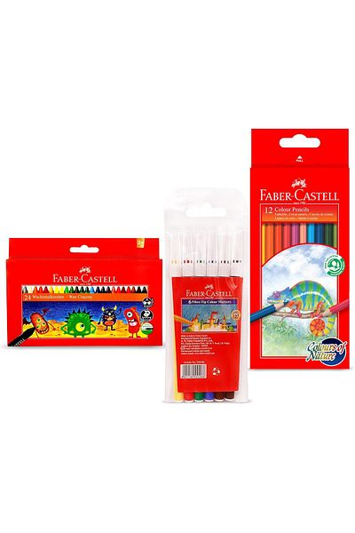 Faber Castell Faber-Castell Wax Crayons 24 Colours+Colour Pencil 12 Colour+Fiber Tip Colour Pen 6 Colour