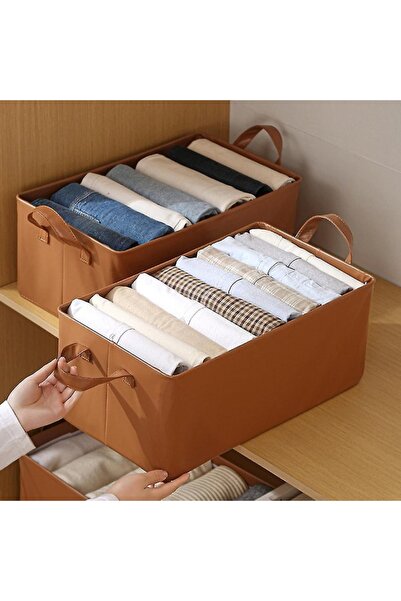 Camy Storage Box Type Basket, Leather Material, Foldable, 47x28x20 cm, 26 L, Metal Frame, with Handle