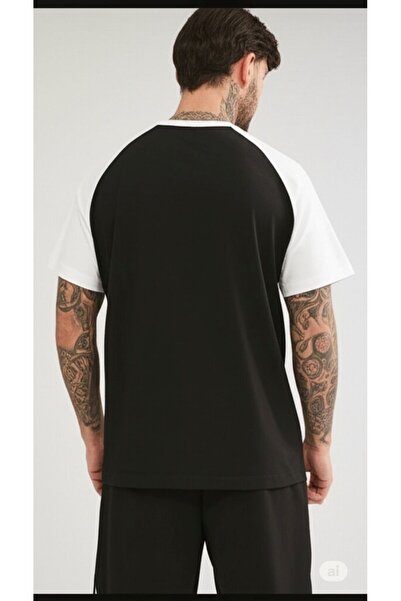 CAST COLLECTİON Men's Black-White Raglan Sleeve Oversize Tshirt Black Extraforlu Shorts Balance Set