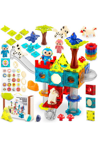 LikeSmart Set Educativ si Creativ Magnetic cu 107 Piese, Traseu Bile, Dinosau...