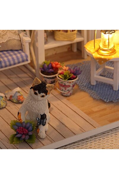 İSP Macheta Casuta gata de Asamblat, in Miniatura, din Lemn "LikeSmart Cat Diary", DiY, Lumini LED, stil