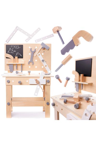 İSP Banc de lucru din lemn pentru copii "Likesmart Bricolaj 6281", cheie, surubelnita, surub