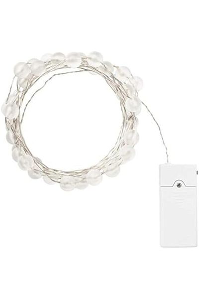 IKEA سلسلة إضاءة LED SNOYRA مع 40 مصباحًا، داخلية، تعمل بالبطارية، لون فضي