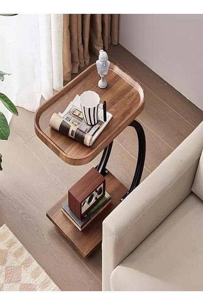 ZeeSquare Modern Corner Wooden Coffee Table with Metal Frame | Nesting Design & Raised Edge | Easy A