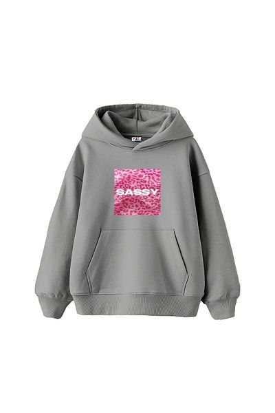 Bak Moda Sassy Printed Oversize Women's Gray Hoodie