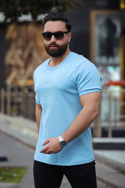 STOCX Men's Slim Fit Crew Neck T-Shirt with Embroidery Detail