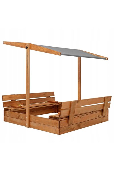 SERSIMO Lada din lemn pentru nisip, cu acoperis parasolar, 2 bancute, 120x120cm