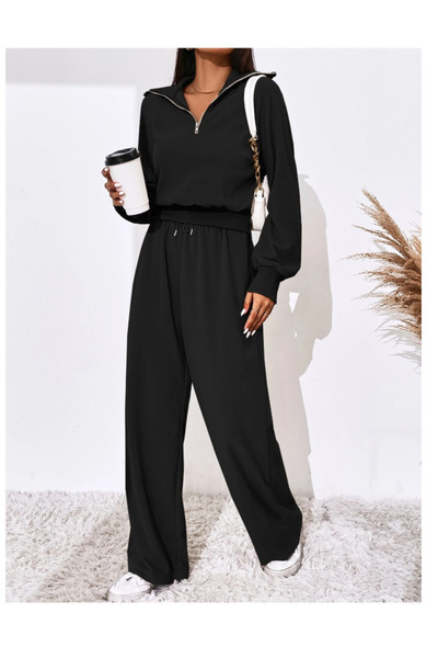 LAUSRA Pantaloni negri pentru femei, mărime mare, largi, cu croială lejeră, A...